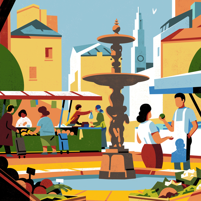 La place de la Réunion représentée sur une affiche d’Aloïs Marignane